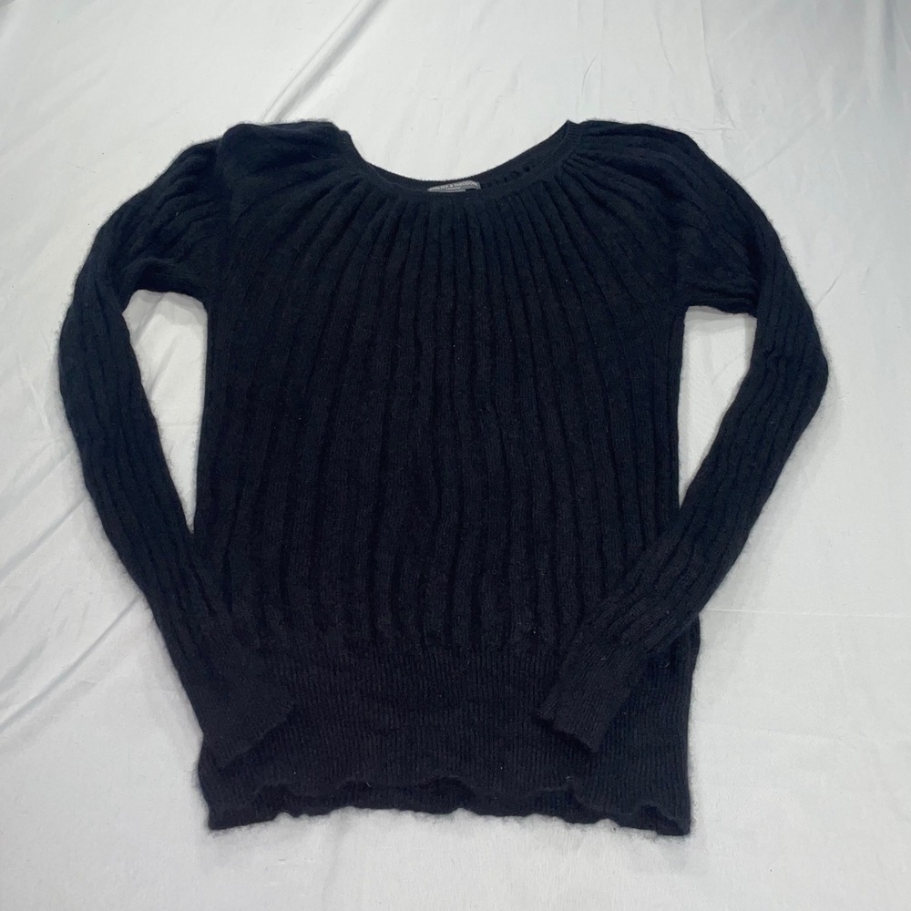 Chelsea & Theodore Cashmere Sweater Womens Medium Black Ribbed Scoop Neck Long